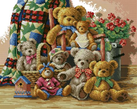 Teddy Bears Cross Stitch Pattern Colorful Art Diy X Stitch Chart