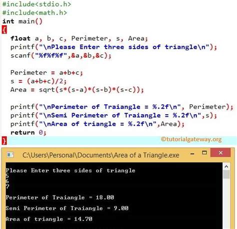 C Program To Find Area Of A Triangle Tutorial Gateway