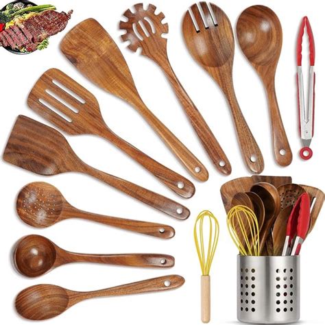 Kookgerei Set Van Teak Hout Keukengerei Delig Keukenhulp Bol