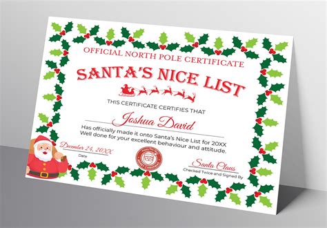 Editable And Printable Santa Nice List Christmas Certificate Templates — Posh Park