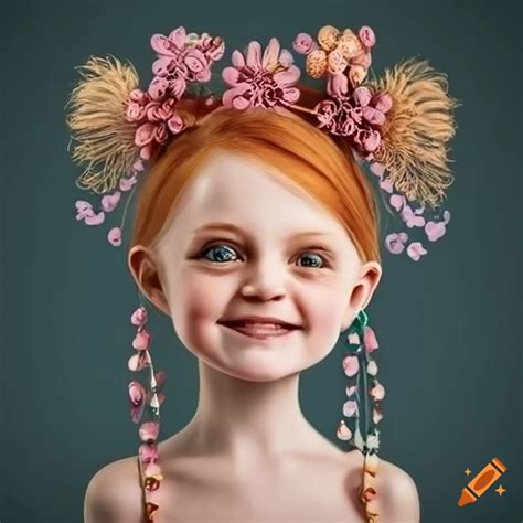 Illustration Of Adorable Ginger Haired Girls With Unique Embellishments