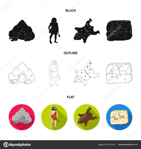 Ancient World Stone Age Stone Age Set Collection Icons In Cartoon