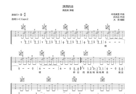 潇洒的走吉他谱高胜美c调弹唱74专辑版 吉他世界