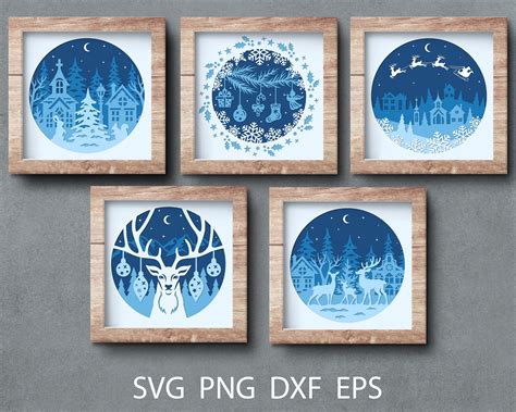 Christmas Shadow Box Svg Bundle 3d Papercut Svg Template Etsy UK