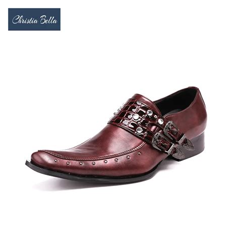 Christia Bella Men Wedding Business Oxfords Men Monk Strap Shoes Plus Size Genuine Leather Men