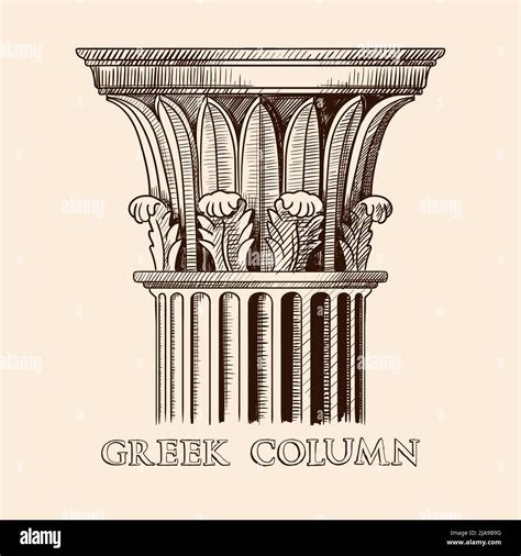 The Capital Of An Ancient Greek Column Hand Drawing Sketch Isolated On