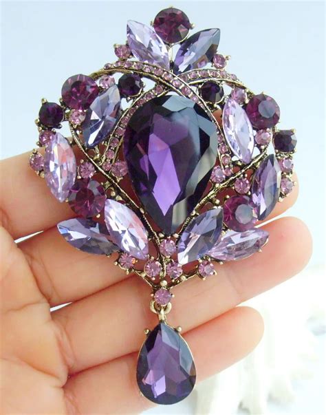 Luxury 3 54 Purple Rhinestone Crystal Teardrop Brooch Pin Pendant