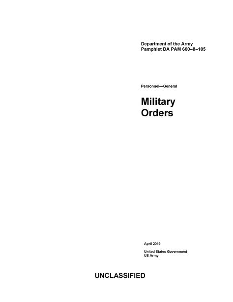 Department Of The Army Pamphlet Da Pam 600 8 105 Personnel General