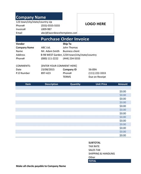 Purchase Order List Excel Template