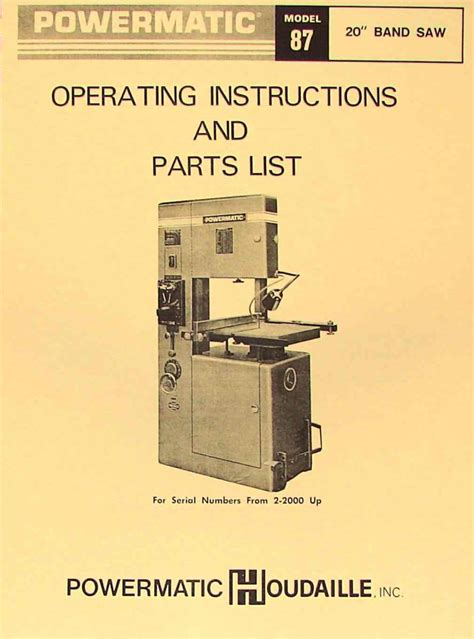 Powermatic 87 20 Older Band Saw Operators And Parts Manual Ozark Tool