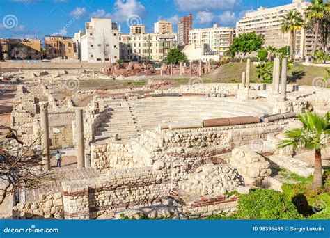 roman amphitheatre  ruins  alexandria editorial photo image