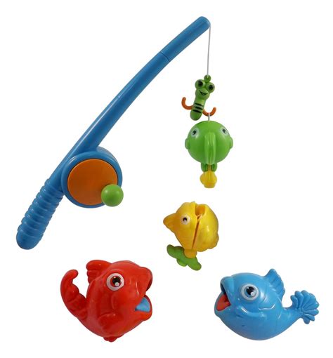 Rod and Reel Fishing Game Bath Toy Set for Kids with Fish and Fishing ...