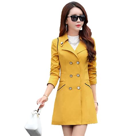 Otoño Invierno Trench Coat Para Las Mujeres de Manga Larga Doble de