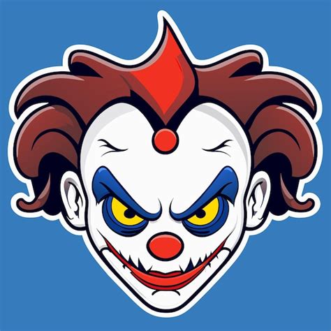 Premium Vector Scary Clown Joker Evil Head With Blue Hair Hand Drawn