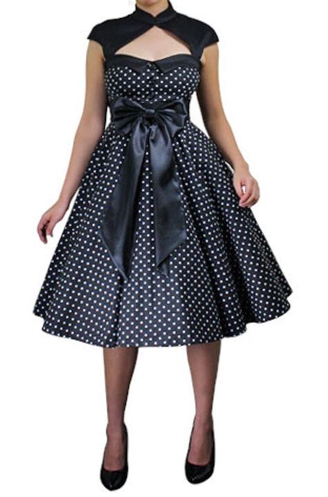 Black Polka Dot Archaize W Bow Rockabilly Retro Vintage Swing Dress 16