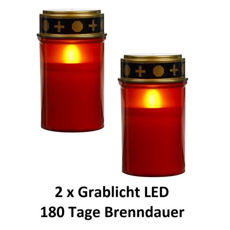 Grablampe LED Grablichter Flackerndes Kerzenlicht Mit Batterie Rot