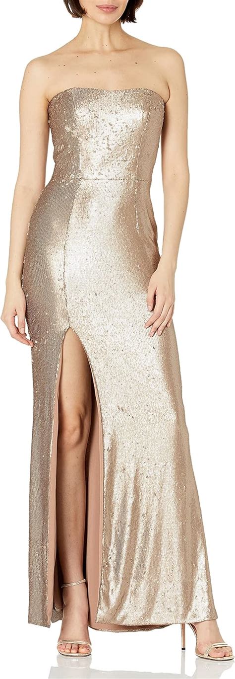 Dress The Population Womens Ellen Strapless Dress Solid Crepe Long Gown W Slit At Amazon Women