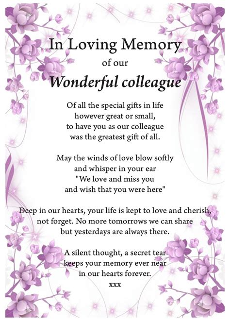 Colleague In Loving Memory Print Funeral Poem Missing You Bereavement Heaven Print Grief