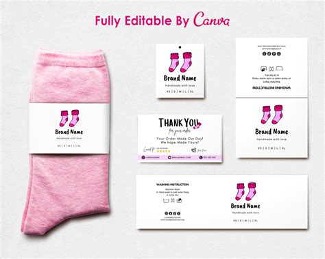 Editable Socks Label Template Diy Socks Hang Tag Fold Over Etsy