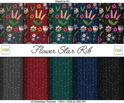 Second Life Marketplace Flower Star Rib Matchup Kit 10 Seamless Textures Nm