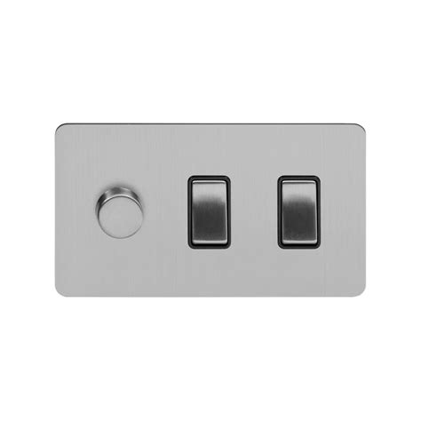 Soho Lighting Brushed Chrome Flat Plate 3 Gang Light Switch With 1 Dimmer Elesi