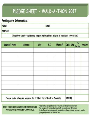 Fillable Online PLEDGE SHEET WALK A THON 2017 Fax Email Print PdfFiller