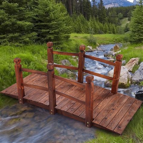 Jaxpety 5 Wooden Garden Bridge Stained Finish Decorative Pond Yard