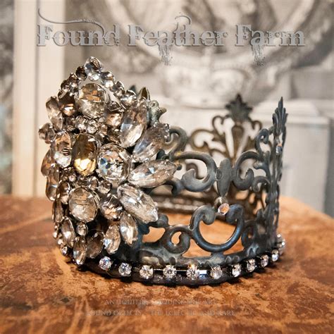 Stunning Medium Handmade Embellished Tin Crown With Vintage Rhinestone