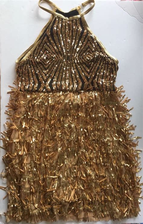 Weissman Sequin Fringe Bling Dance Costume Leotard Dress Gold Adult