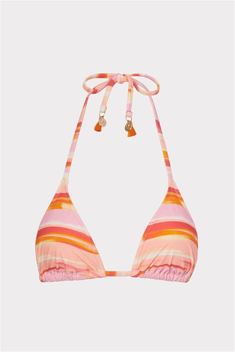 Buy Milly Cabana Sunset Stripe Triangle Bikini Top Pink At Off