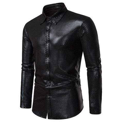 Disco Shirts Men S Men S Metallic Disco Shiny Slim Fit Long Sleeve