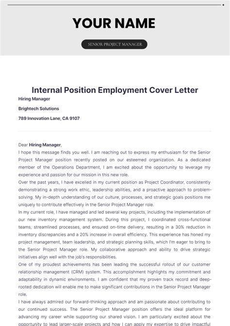 Free Internal Position Employment Cover Letter Template Edit Online