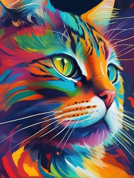 Premium Photo Painting Of A Cat Abstract Colorful Bright