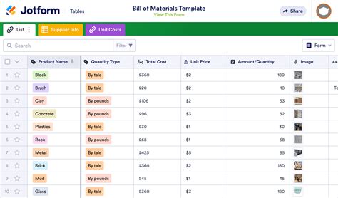 Bill Of Material Excel Template