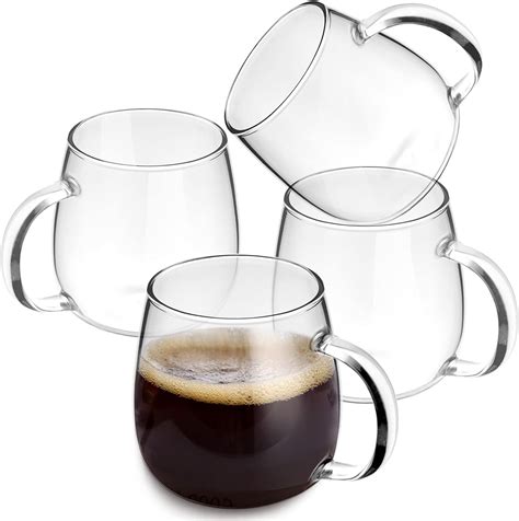 Juego de 4 tazas de café de vidrio transparente de 13 onzas con asas