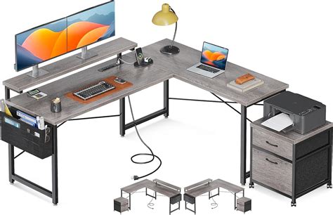 Amazon Aodk L Shaped Computer Desk Office Desk With File