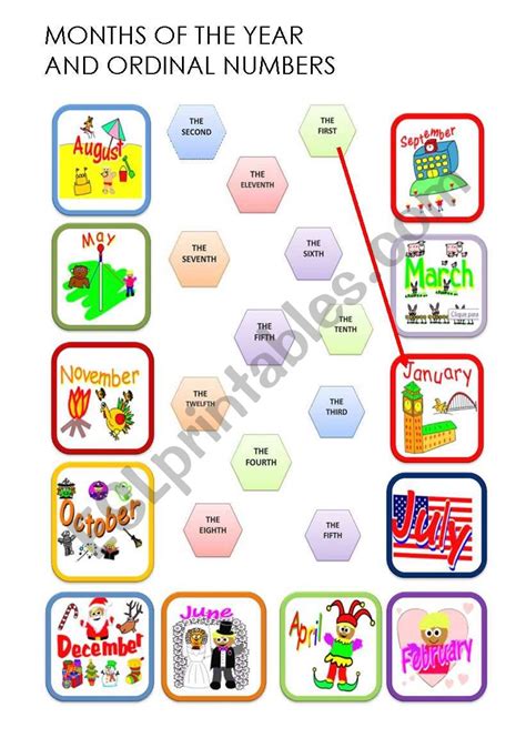 MONTHS AND ORDINAL NUMBERS ESL Worksheet By Evelinamaria