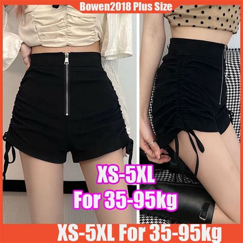 XS 5XL For 35 95kg Women S High Waist Lace Up Slimming Zipper A Line Shorts Black Casual Hot