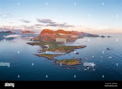 Fishing village Hovden, coast, fjords and mountains, Langøya island ...