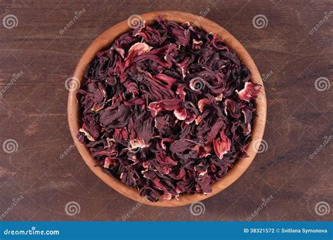 Dried Petals Of Hibiscus In A Wooden Bowl Stock Photo Image Of