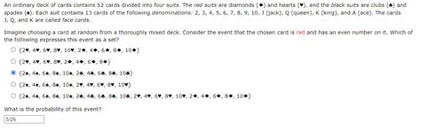 Solved An Ordinary Deck Of Cards Contains Cards Divided Chegg