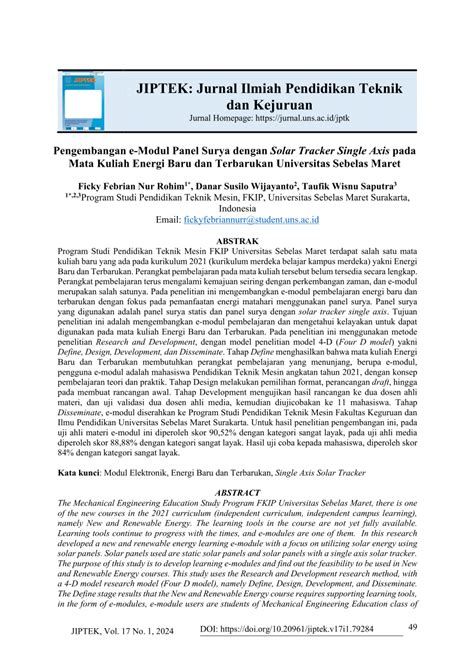 PDF Pengembangan E Modul Panel Surya Dengan Solar Tracker Single Axis