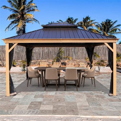 Reviews For Kozyard Apollo 12 Ft X 14 Ft Wood Like Aluminum Hardtop Gazebo With Galvanized