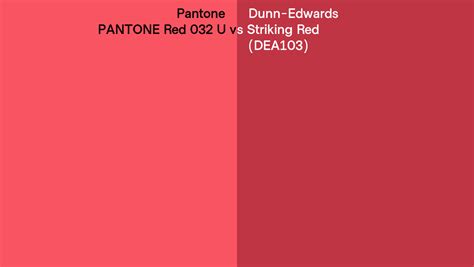 Pantone Red 032 U Vs Dunn Edwards Striking Red Dea103 Side By Side Comparison