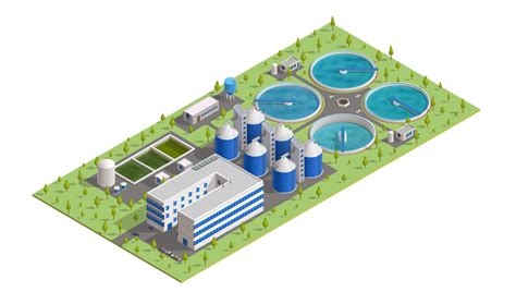 Isometric Treatment Plant Of Sewage And Wastewater Vector Art