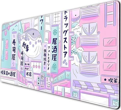 Pastel Tokyo Street Cute Desk Mat Kawaii Anime Japanese Mousepad Large