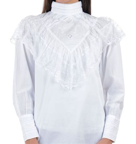 White Cotton Vintage Victorian Edwardian Long Sleeve Plus Size Blouse