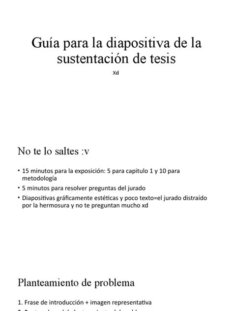 Guía Para La Diapositiva De La Sustentación De Tesis De Grado Pdf Creatividad Science