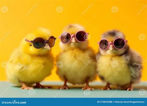 Three Cute Chicken Chicks Wearing Sunglasses Representing A Fun And Playful Image Ai Generated