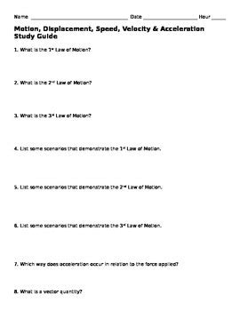 Displacement And Velocity Worksheet